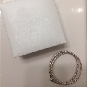 Pandora Cream Double Leather Charm Bracelet!